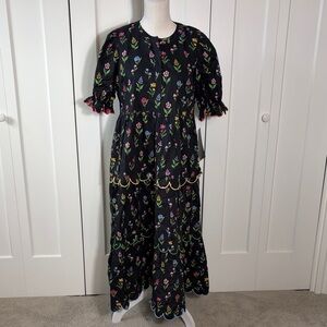NEW English Factory Floral Embroidered Black Maxi Dress Medium
